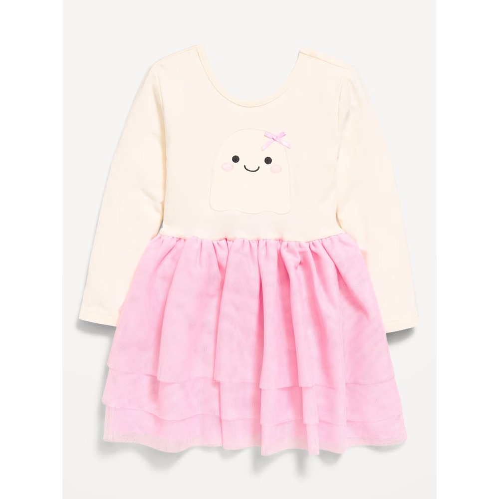Old Navy Toddler Girl's Long Sleeve Tutu Dress - Pink/Ivory Halloween Ghost - 3T
